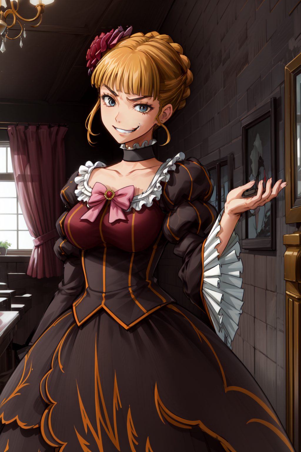 00239-930452407-masterpiece,best quality,1girl,beatrice,dress,pink bow,hair flower,choker,evil smile,luxury hall interior,_lora_CHAR-Umineko-Bea.png